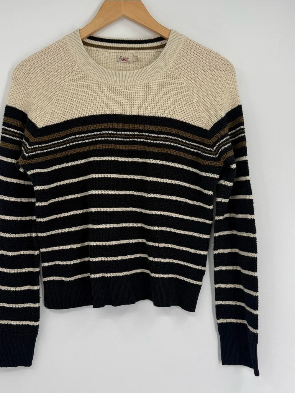 Faherty Women's Size S Waffle Knit Striped Sweater Top Organic Cotton Cashmere
